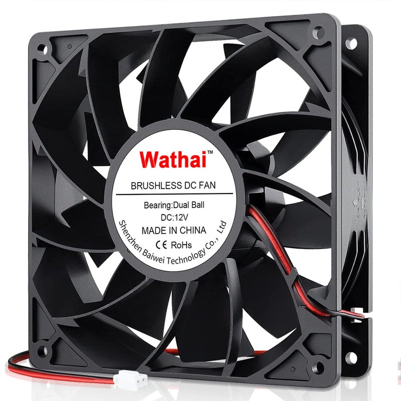 Wathai 140mm x 38mm Case Fan 12V Exhaust Fan Dual Ball High Airflow 220CFM 3000RPM DC High Static Pressure CFM Fan for DIY Project Ventilation Cooling - Image 1